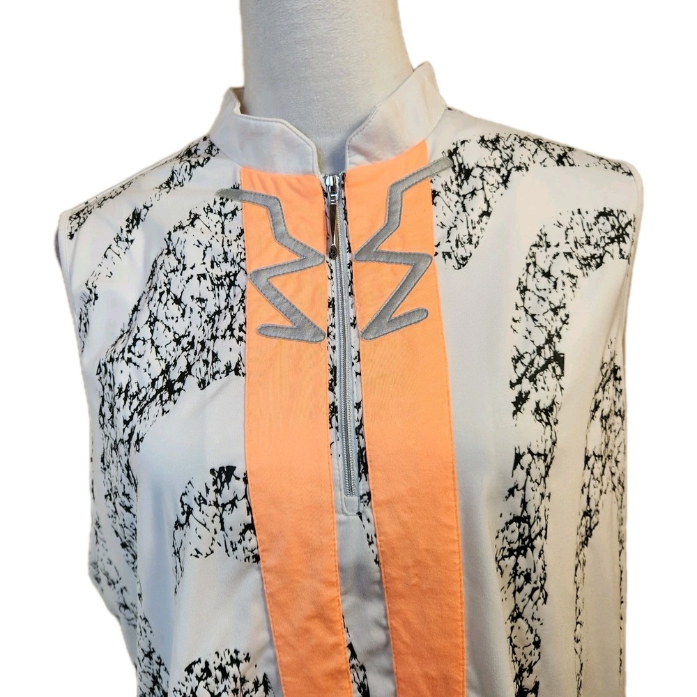 Jamie Sadock Golf Top Womens Sz XL Sleeveless Orange Modern Art To Wear 1/4 Zip